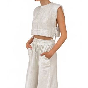 NEW SWEETKAMA linen sleeveless crop top in khaki